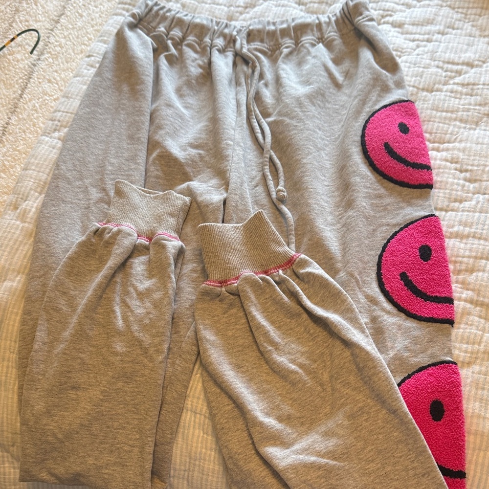 Gray Sweatpants with Pink Smiley Faces